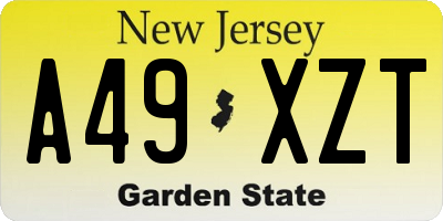 NJ license plate A49XZT