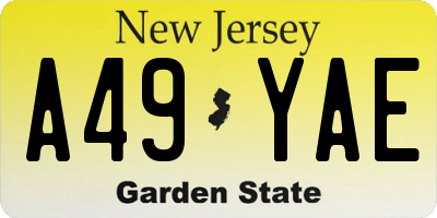 NJ license plate A49YAE