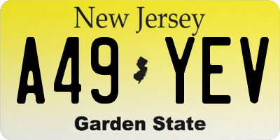 NJ license plate A49YEV