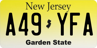 NJ license plate A49YFA