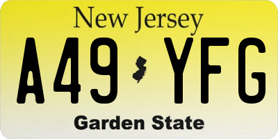 NJ license plate A49YFG
