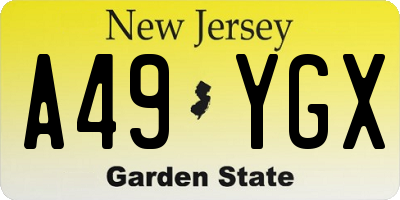 NJ license plate A49YGX