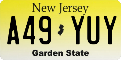 NJ license plate A49YUY