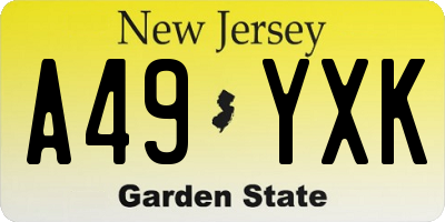 NJ license plate A49YXK
