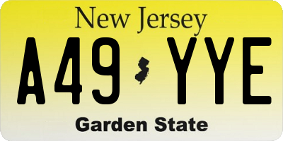 NJ license plate A49YYE