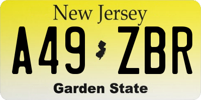 NJ license plate A49ZBR