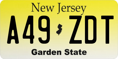 NJ license plate A49ZDT