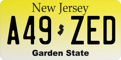 NJ license plate A49ZED
