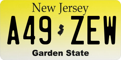 NJ license plate A49ZEW
