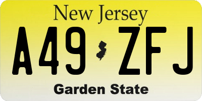 NJ license plate A49ZFJ