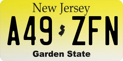 NJ license plate A49ZFN