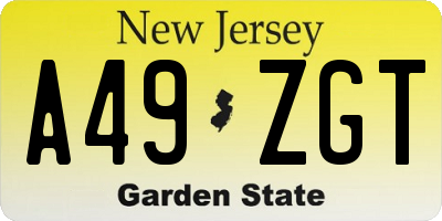 NJ license plate A49ZGT