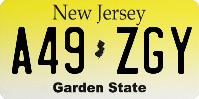 NJ license plate A49ZGY