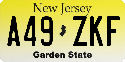 NJ license plate A49ZKF