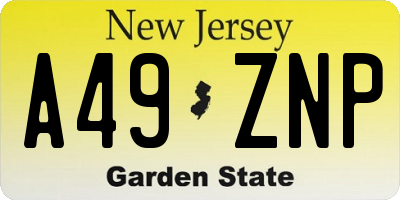 NJ license plate A49ZNP