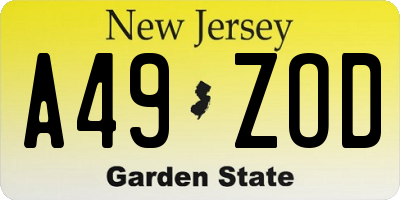 NJ license plate A49ZOD