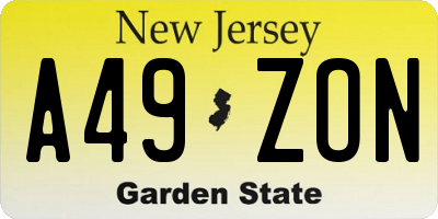 NJ license plate A49ZON