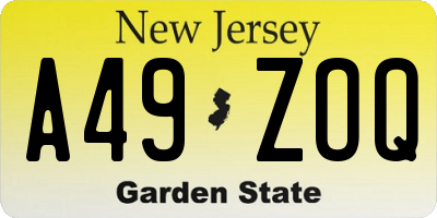 NJ license plate A49ZOQ