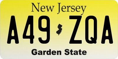 NJ license plate A49ZQA