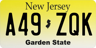 NJ license plate A49ZQK