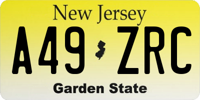 NJ license plate A49ZRC