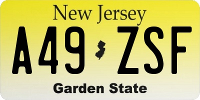 NJ license plate A49ZSF