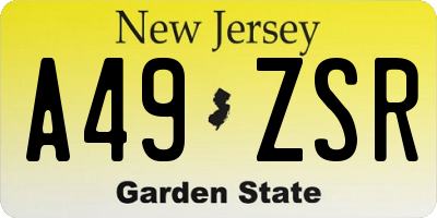 NJ license plate A49ZSR
