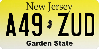 NJ license plate A49ZUD
