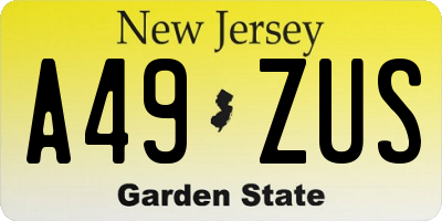 NJ license plate A49ZUS