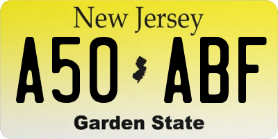 NJ license plate A50ABF
