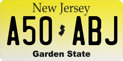 NJ license plate A50ABJ