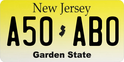 NJ license plate A50ABO