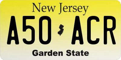 NJ license plate A50ACR