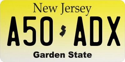 NJ license plate A50ADX