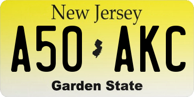NJ license plate A50AKC
