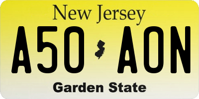 NJ license plate A50AON