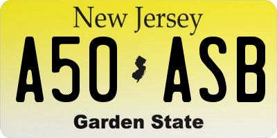NJ license plate A50ASB
