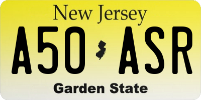 NJ license plate A50ASR