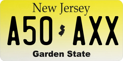 NJ license plate A50AXX