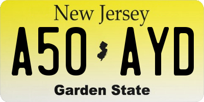 NJ license plate A50AYD