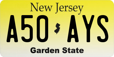 NJ license plate A50AYS