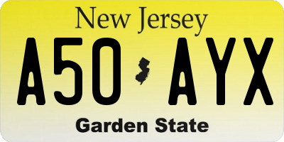 NJ license plate A50AYX