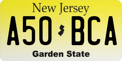 NJ license plate A50BCA