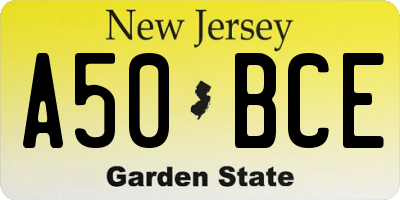 NJ license plate A50BCE