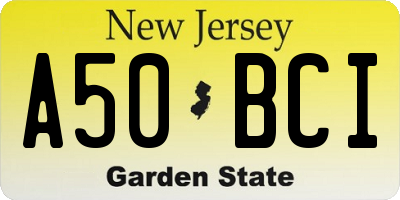 NJ license plate A50BCI