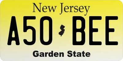 NJ license plate A50BEE