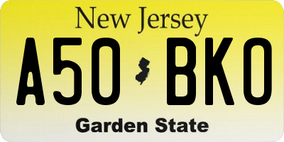 NJ license plate A50BKO