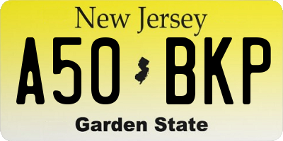 NJ license plate A50BKP