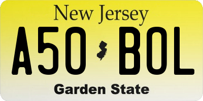 NJ license plate A50BOL