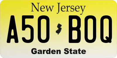 NJ license plate A50BOQ